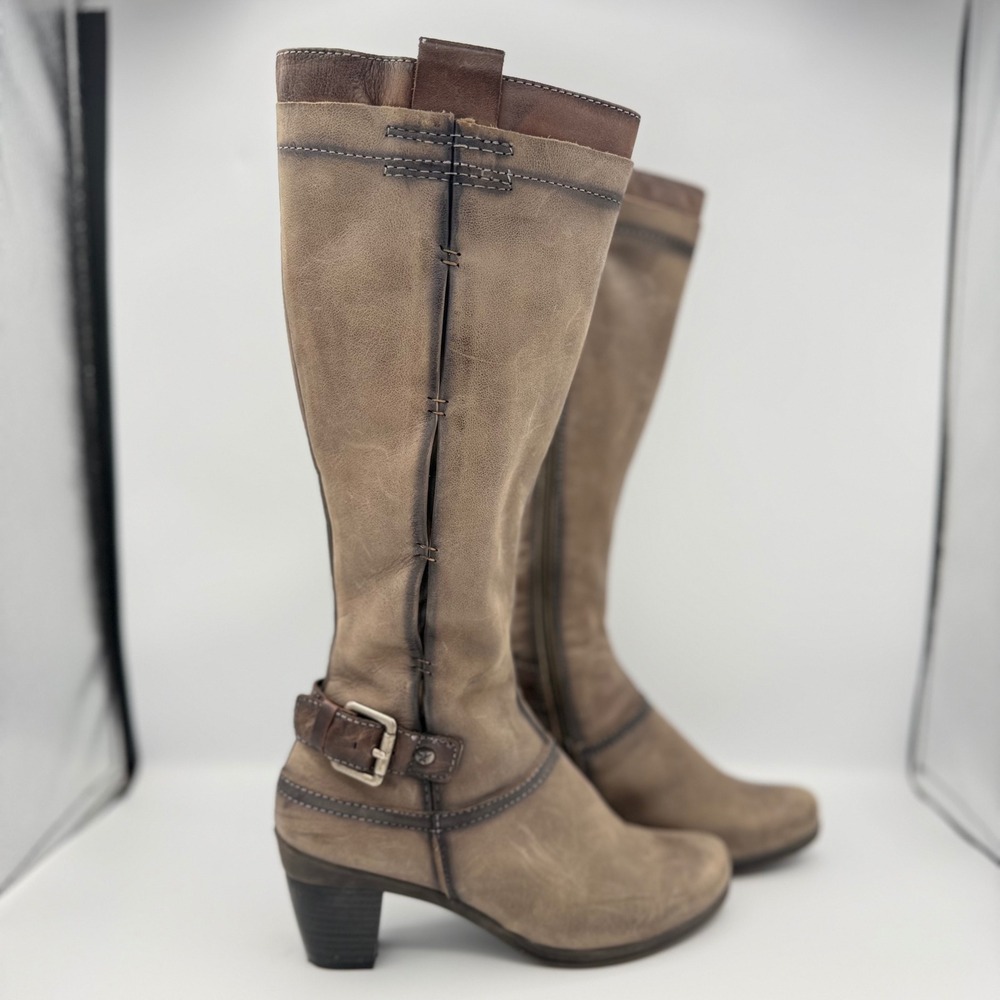 Pikolinos Tall Leather Boots Womens 37 Tan Brown Knee High Block Heel Equestrian
